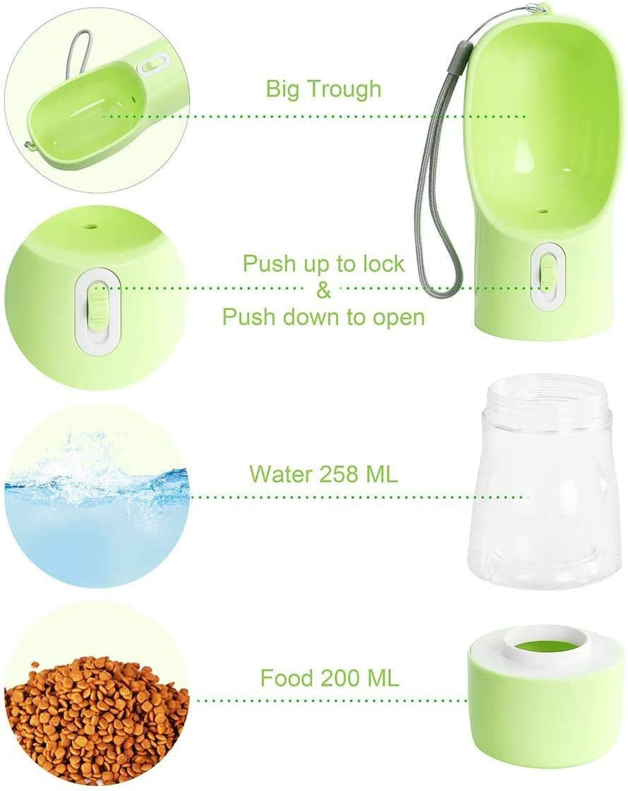 Outdoor Dog Water Bottle Dispenser - Leak Proof Water Bottle for Dogs on the Go with Food Container Multifunctional Travel Dog Water Bottle(Green)